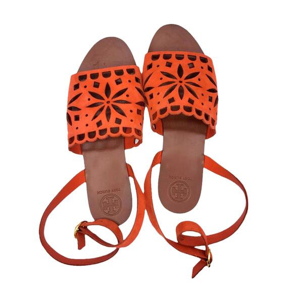 Tory Burch Orange May Perforated Ankle Strap Sandal - Picture 3 of 12
